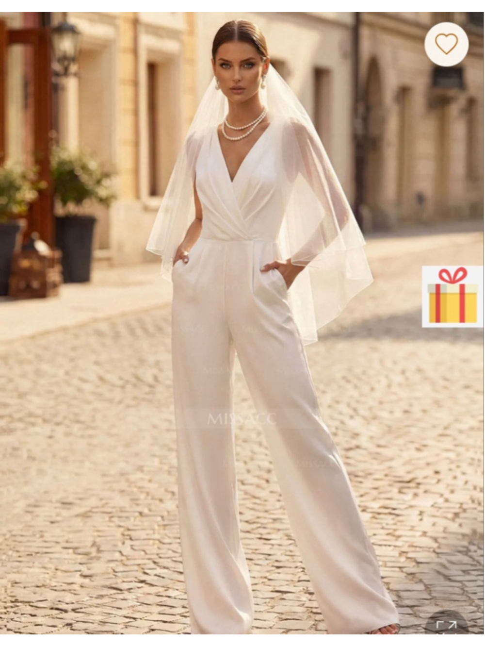 NWT Missacc Ivory Satin V-neck Jumpsuit US 16 Bridal